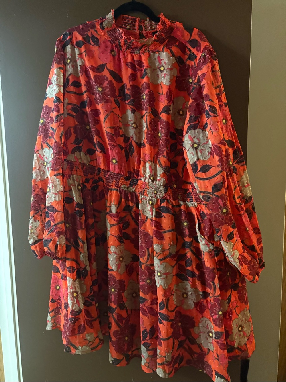 Torrid 3x Red Long-Sleeve Smocked Waist Dress